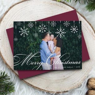 Tarjeta Festiva Guión Flourish clásico   Fotos navideñas de Merry