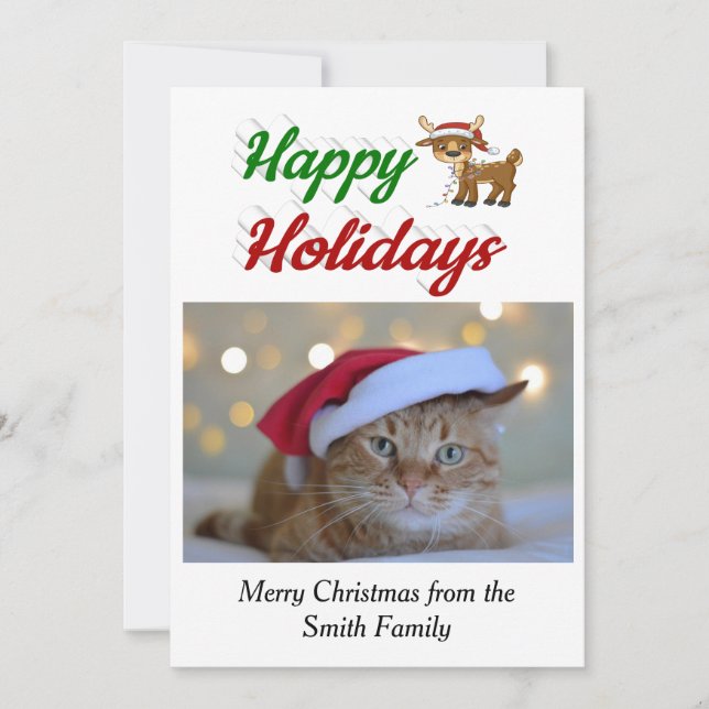 Tarjeta Festiva Guión fotográfico de Navidades de renos de Felices (Anverso)