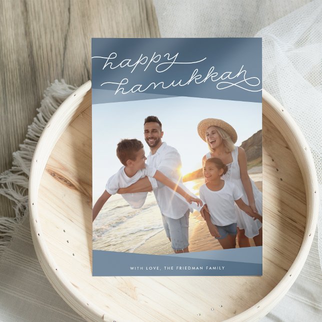 Tarjeta Festiva Guión Geo Azul Slate | Foto de Hanukkah (Subido por el creador)