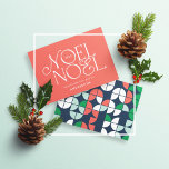 Tarjeta Festiva Guión geométrico de los Navidades noel brillantes<br><div class="desc">Brillante y colorido diseño de vacaciones de escritura de escritura tipografía geométrica de Noel Navidad. Colores rojos,  verdes,  azul marino y rosa.</div>