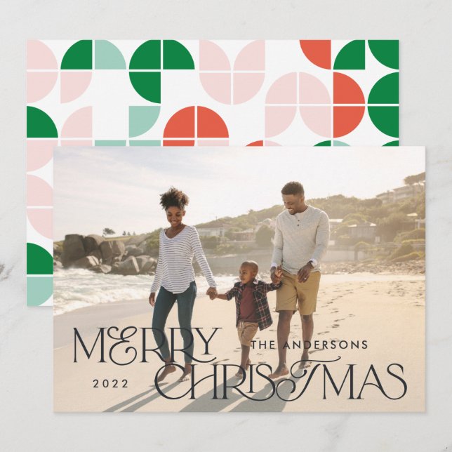 Tarjeta Festiva Guión geométrico de Navidades de fotos brillantes  (Anverso / Reverso)