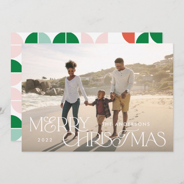 Tarjeta Festiva Guión geométrico de Navidades de fotos brillantes  (Anverso / Reverso)