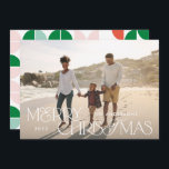 Tarjeta Festiva Guión geométrico de Navidades de fotos brillantes<br><div class="desc">Coloridas y divertidas Navidades fotográficos geométricos diseño de escritura tipográfica de vacaciones. Color rojo,  verde y rosa.</div>