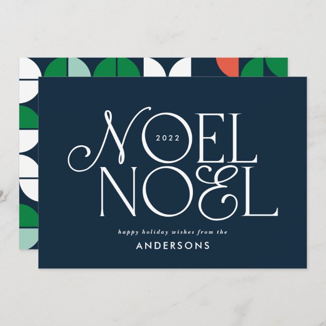 Tarjeta Festiva Guión geométrico H de los Navidades noel brillante (Anverso / Reverso)