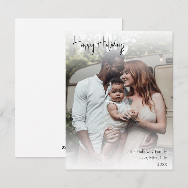 Tarjeta Festiva Guión manuscrito moderno con foto completa (Anverso / Reverso)