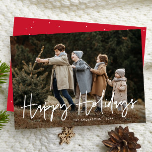 Tarjeta Festiva Guión manuscrito Red Happy Holidays Photo
