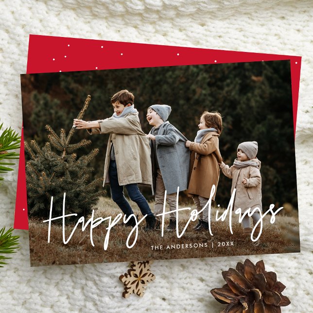 Tarjeta Festiva Guión manuscrito Red Happy Holidays Photo (Subido por el creador)