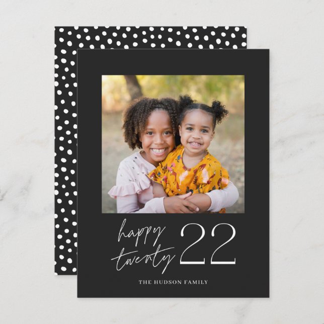 Tarjeta Festiva Guión minimal moderno Happy 2022 Photo Holiday Car (Anverso / Reverso)