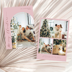 Tarjeta Festiva Guión minimalista Fotos navideñas dulces rosadas