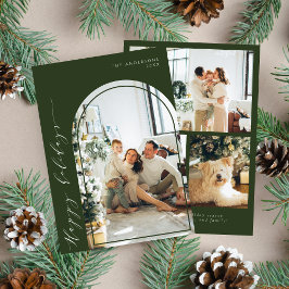 Tarjeta Festiva Guión Minimalista moderno Feliz foto navideña verd