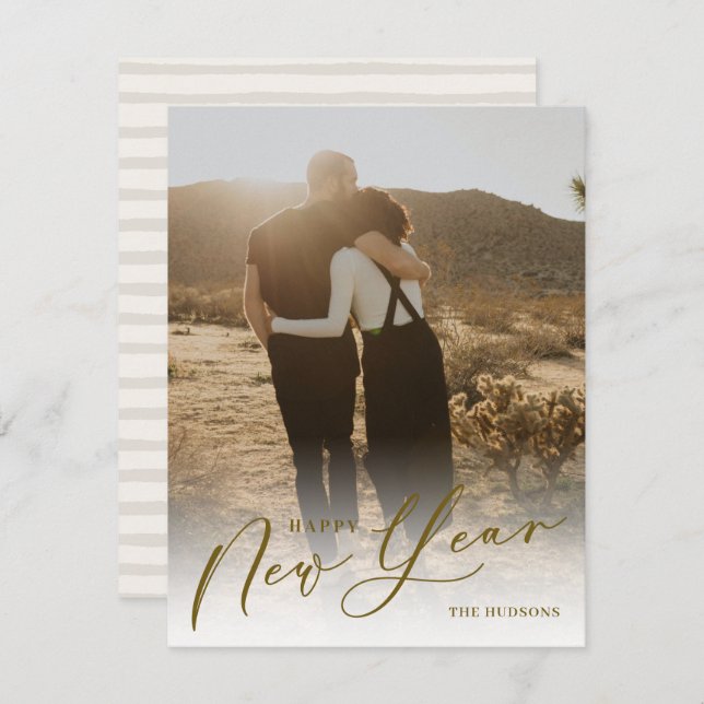 Tarjeta Festiva Guión mínimo moderno Feliz Año Nuevo Festividad (Anverso / Reverso)