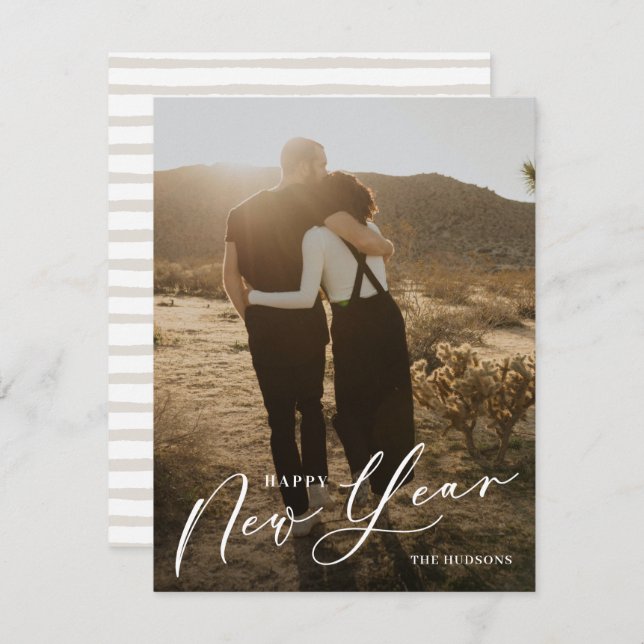 Tarjeta Festiva Guión mínimo moderno Feliz Año Nuevo Festividad (Anverso / Reverso)