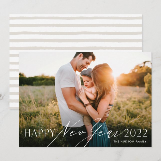 Tarjeta Festiva Guión mínimo moderno Feliz Año Nuevo Festividad (Anverso / Reverso)