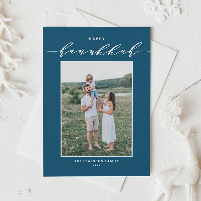 Tarjeta Festiva Guión moderno azul Feliz foto de Hanukkah (Subido por el creador)