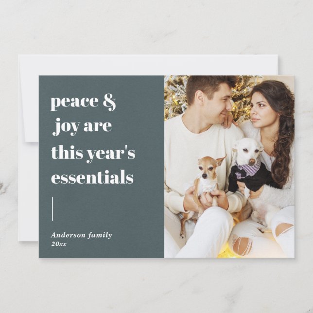 Tarjeta Festiva guión moderno cita paz y alegría foto de vacacione (Anverso)