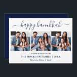 Tarjeta Festiva Guión moderno de caligrafía azul Hanukkah 3 Foto<br><div class="desc">Moderna caligrafía de moda guión 3 Collage de fotos de familia de fotos Feliz tarjeta Hanukkah - azul marino</div>