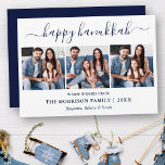 Tarjeta Festiva Guión moderno de caligrafía azul Hanukkah 3 Foto<br><div class="desc">Moderna caligrafía de moda guión 3 Collage de fotos de familia de fotos Feliz tarjeta Hanukkah - azul marino</div>