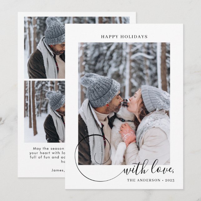 Tarjeta Festiva Guión moderno de caligrafía con 3 Navidades de fot (Anverso / Reverso)