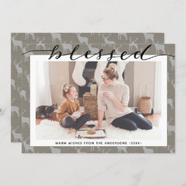 Tarjeta Festiva Guión moderno de Moda gris marrón bendecido Minima