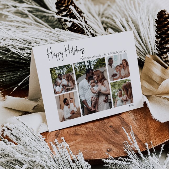 Tarjeta Festiva Guión moderno Felices Fiestas Dobladas Cinco Fotos (Subido por el creador)