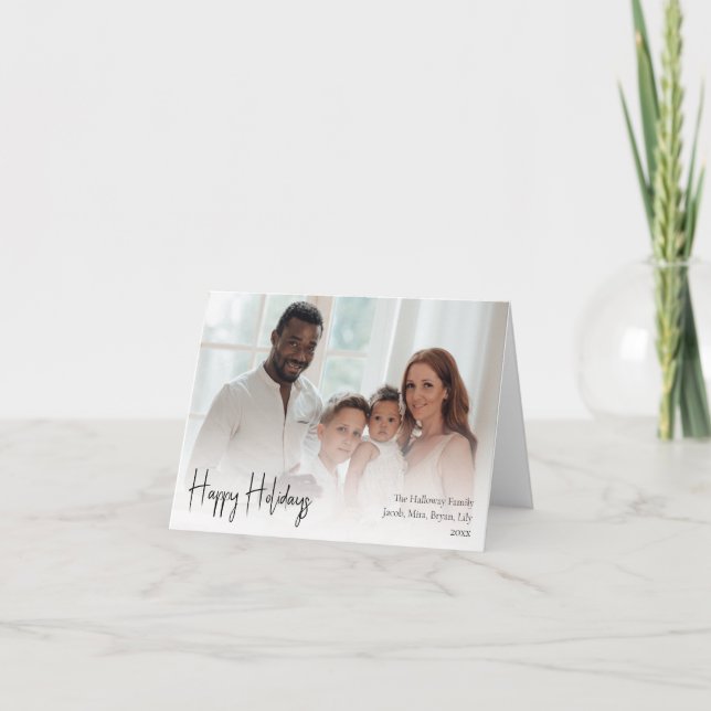 Tarjeta Festiva Guión moderno Felices Fiestas plegadas foto comple (Anverso)