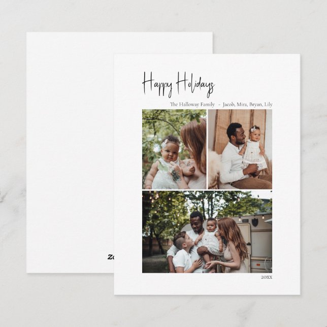 Tarjeta Festiva Guión moderno Felices vacaciones verticales 3 Foto (Anverso / Reverso)
