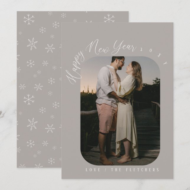 Tarjeta Festiva Guión moderno feliz foto de Año Nuevo (Anverso / Reverso)