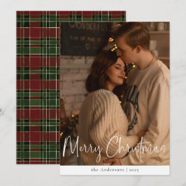 Tarjeta Festiva Guión moderno Foto Minimalista Navidades rojos ver