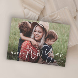 Tarjeta Festiva Guión moderno Foto simple Año nuevo