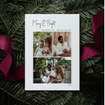 Tarjeta Festiva Guión moderno Merry y Bright Vertical 3 Photo<br><div class="desc">Esta moderna escritura, alegre y brillante tarjeta vertical de vacaciones de 3 fotos es perfecta para tu minimalista y chic saludo de vacaciones en blanco y negro. La caligrafía escrita a mano, mínima y caprichosa, es delicada y rústica, aunque elegante y elegante. El diseño refleja un simple día de invierno...</div>