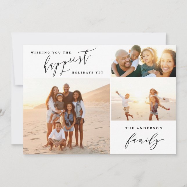 Tarjeta Festiva Guión moderno mínimo de vacaciones de fotos múltip (Anverso)