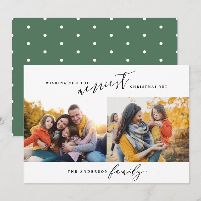 Tarjeta Festiva Guión moderno mínimo para Navidades multifotográfi (Anverso / Reverso)