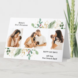 Tarjeta Festiva Guión moderno Regeneración de oro Bebé Primera Nav