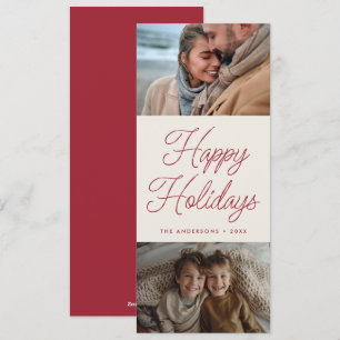 Tarjeta Festiva Guión moderno Rojo Dos Navidades de fotos Tall