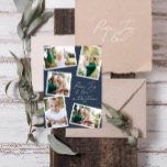 Tarjeta Festiva Guión multifoto moderno elegante guion azul marino<br><div class="desc">Moderna minimalista elegante multi foto decoración de hogar elegante guión texto paz,  alegría y amor tarjeta de Navidades de vacaciones,  aniversario ideal. Se puede cambiar el color azul marino de moda.</div>