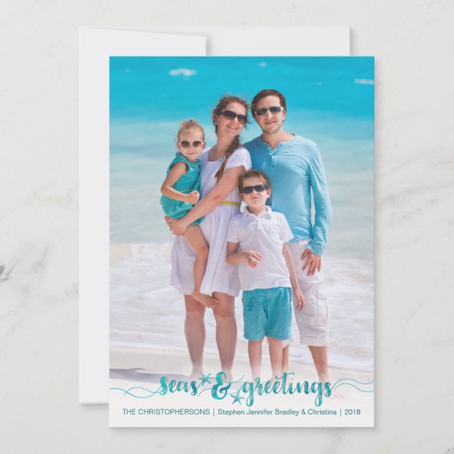 Tarjeta Festiva Guión Náutico Tropical SEAsons Saludos (Anverso)