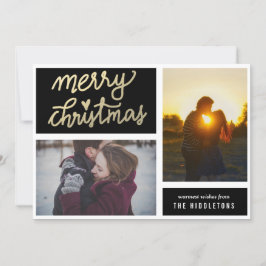 Tarjeta Festiva Guión navideño de oro moderno Dos fotos
