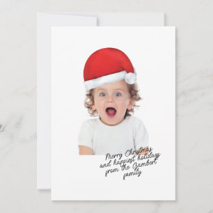 Tarjeta Festiva Guión navideño de Santa Hat Red Merry