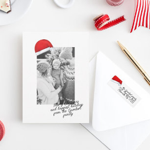 Tarjeta Festiva Guión navideño de Santa Hat Red Merry