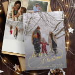 Tarjeta Festiva Guión navideño multi foto familia saludo<br><div class="desc">Elegante guión falso dorado superpuesto 5 personalizados de foto collage nombre de la familia y texto personalizado felicitaciones navideñas tarjeta de vacaciones.</div>