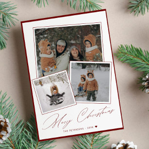 Tarjeta Festiva Guión navideño rojo 3 collage de fotos
