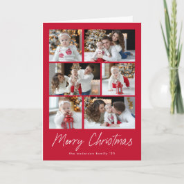 Tarjeta Festiva Guión navideño rojo 6 Collage de fotos