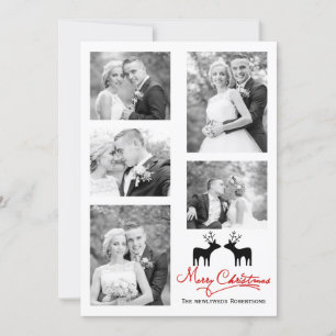 Tarjeta Festiva Guión navideño rojo para recién casados collage de