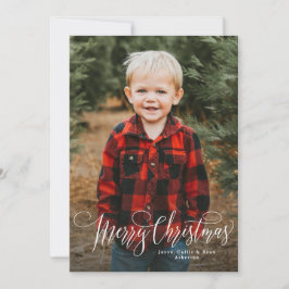 Tarjeta Festiva Guión navideño simple foto verde