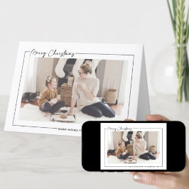 Tarjeta Festiva Guión negro moderno en foto Minimalista de Beige