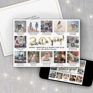 Tarjeta Festiva ¡Guión qué año! 12 Collage de fotos Oro y Blanco