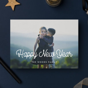 Tarjeta Festiva Guión retro vintage Feliz Año Nuevo foto
