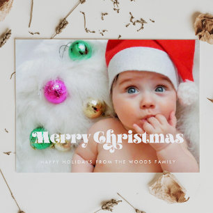 Tarjeta Festiva Guión retro vintage Fotos navideñas merry