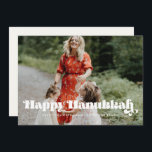 Tarjeta Festiva Guión retro vintage Happy Hanukkah<br><div class="desc">¡Feliz tarjeta Hanukkah! Una tipografía moderna para esta colección de tarjetas fotográficas de vacaciones de invierno. Para personalizar con tu foto familiar favorita. También puede cambiar fácilmente el color del tipo de letra o del fondo a su gusto.</div>
