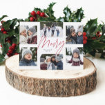 Tarjeta Festiva Guión rojo alegre moderno 6 collage de Navidades f<br><div class="desc">Una universidad de 6 fotos se reúne alrededor de un moderno guión alegre en el centro y un mensaje personalizado. Este sencillo diseño es una tendencia hacia adelante y la forma perfecta de compartir un año de lo más destacado con amigos y familiares. El respaldo es una franja roja coordinadora....</div>
